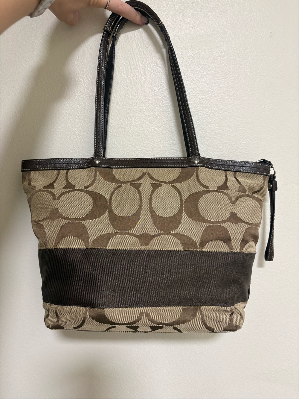 Coach Signature Op Art Tote Bag Brown Tan Y2K Style F13548